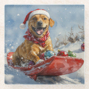 Rhodesian Ridgeback Dog in Sledge Christmas Glass Coaster
