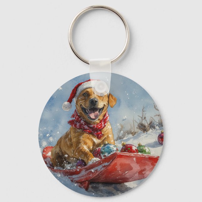 Rhodesian Ridgeback Dog in Sledge Christmas Keychain (Front)