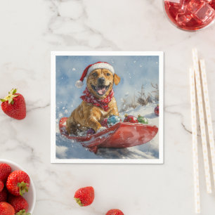 Rhodesian Ridgeback Dog in Sledge Christmas Napkin