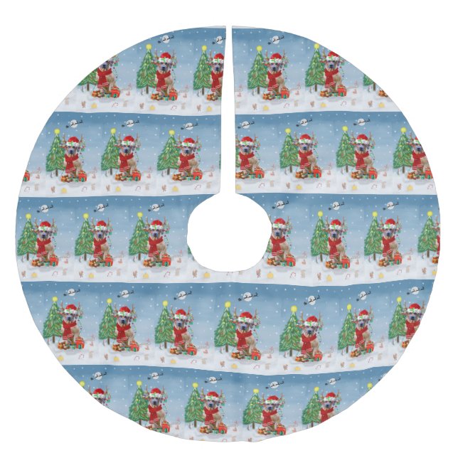 Rhodesian Ridgeback Dog in Snow Christmas Gift   Brushed Polyester Tree Skirt (Front)