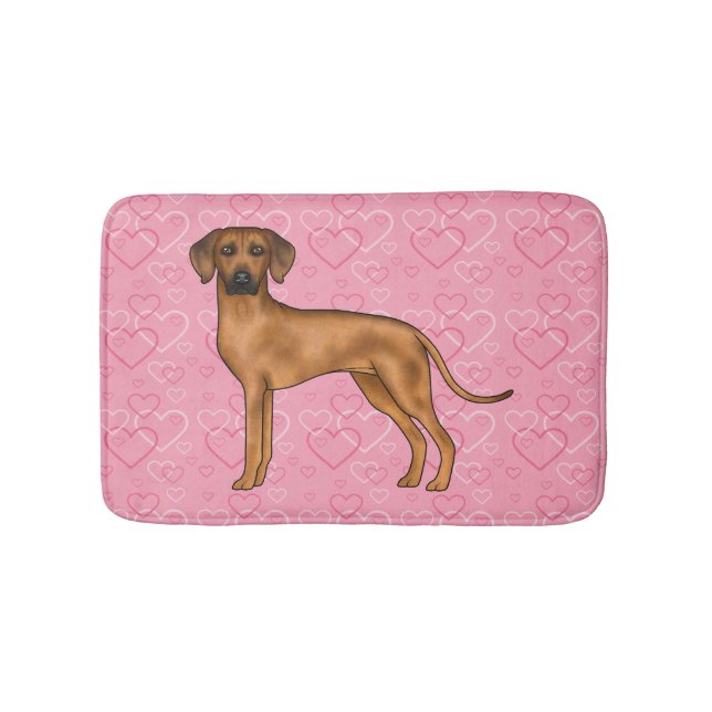 Rhodesian Ridgeback Dog Love Heart Pattern Pink Bath Mat (Front)