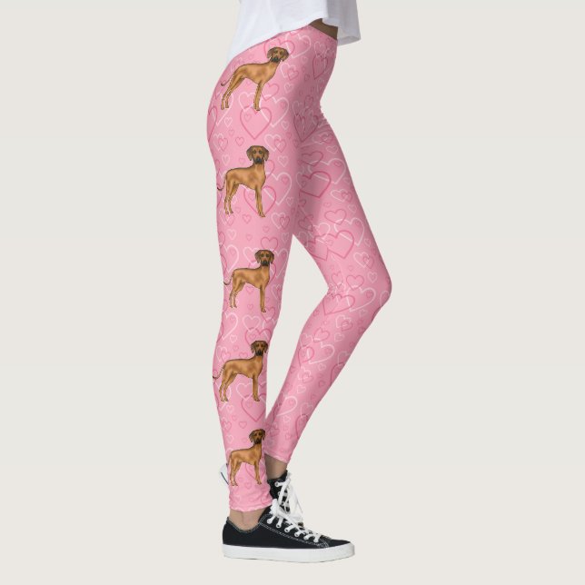 Rhodesian Ridgeback Dog Love Heart Pattern Pink Leggings (Right)