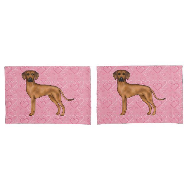 Rhodesian Ridgeback Dog Love Heart Pattern Pink Pillowcase (Front-Set)
