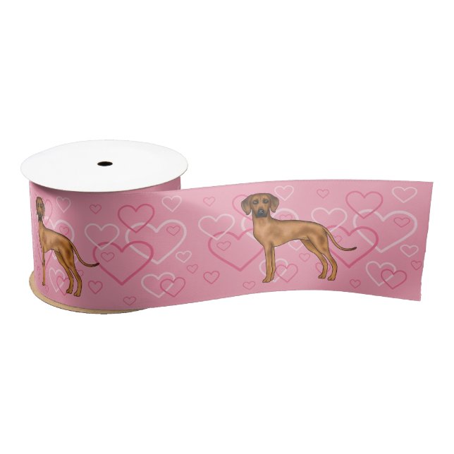 Rhodesian Ridgeback Dog Love Heart Pattern Pink Satin Ribbon (Spool)