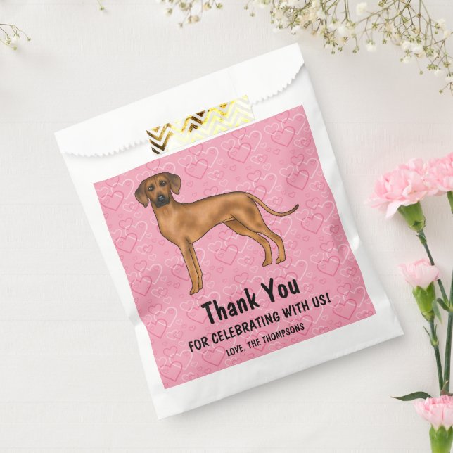 Rhodesian Ridgeback Dog On Pink Hearts Thank You Favour Bag (Sealed)