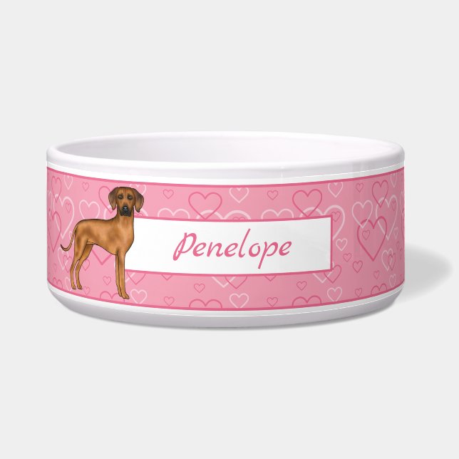 Rhodesian Ridgeback Dog On Pink Hearts With Name (Front)