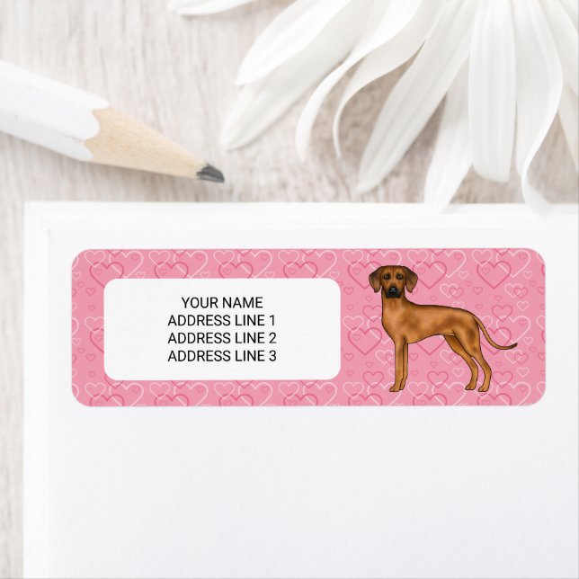 Rhodesian Ridgeback Dog On Pink Hearts With Text (Insitu)