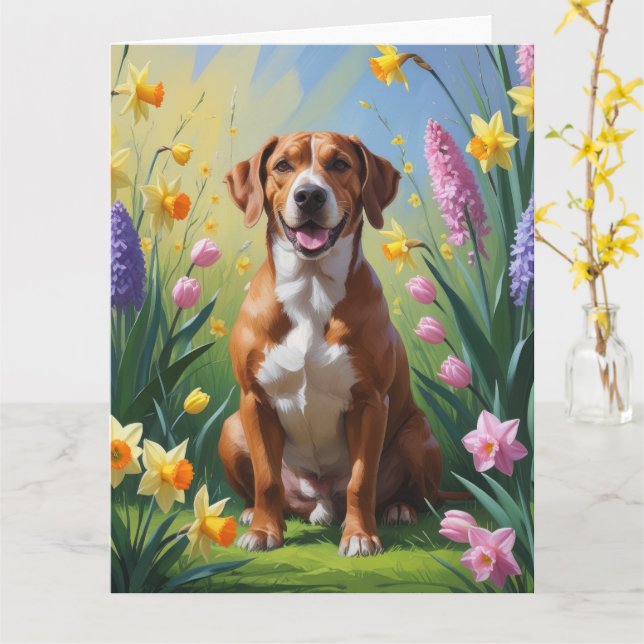 Rhodesian Ridgeback Dog Spring Flowers Painting Card (Yellow Flower)