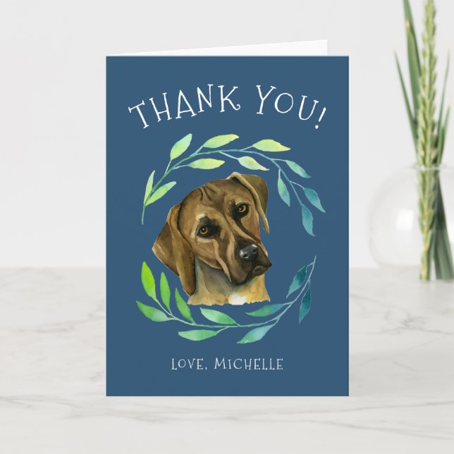Rhodesian Ridgeback Dog with a Wreath | Thank You Holiday Card (Front)