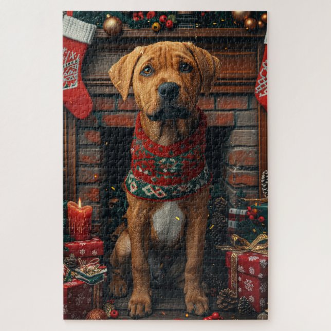 Rhodesian Ridgeback Dog With Christmas Gifts  Jigsaw Puzzle (Vertical)