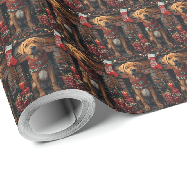 Rhodesian Ridgeback Dog With Christmas Gifts  Wrapping Paper (Roll Corner)