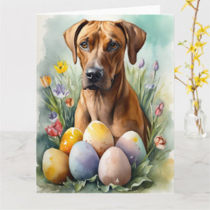 Rhodesian Ridgeback Dog with Easter Eggs Holiday Card