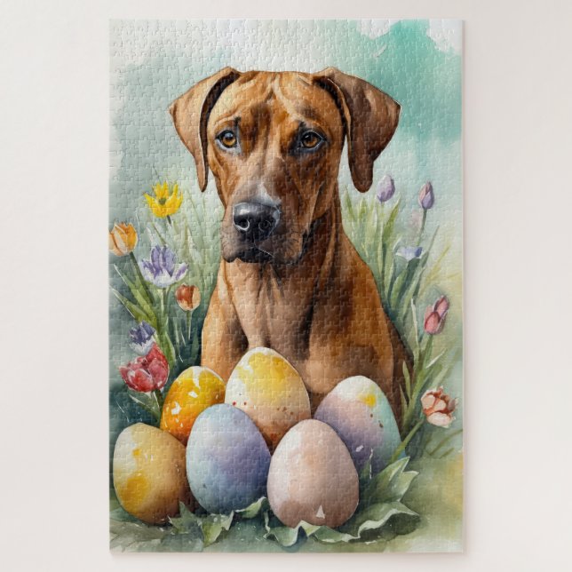 Rhodesian Ridgeback Dog with Easter Eggs Holiday Jigsaw Puzzle (Vertical)