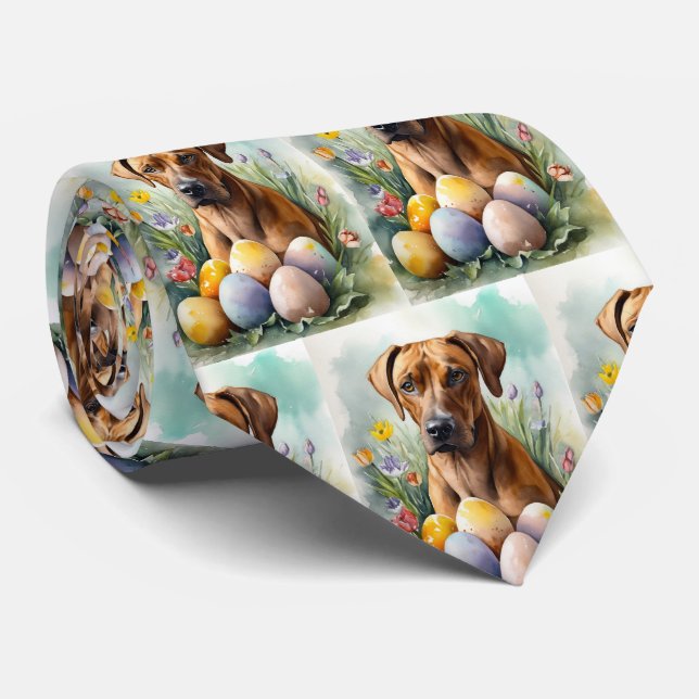 Rhodesian Ridgeback Dog with Easter Eggs Holiday Tie (Rolled)