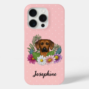 Rhodesian Ridgeback Dog With Flowers And Name Pink iPhone 15 Pro Case