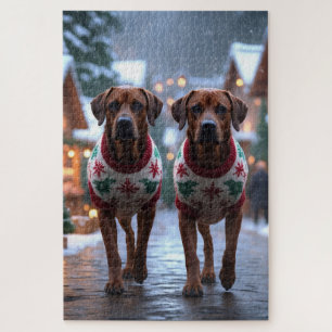 Rhodesian Ridgeback Dogs Christmas Snow Holiday Jigsaw Puzzle