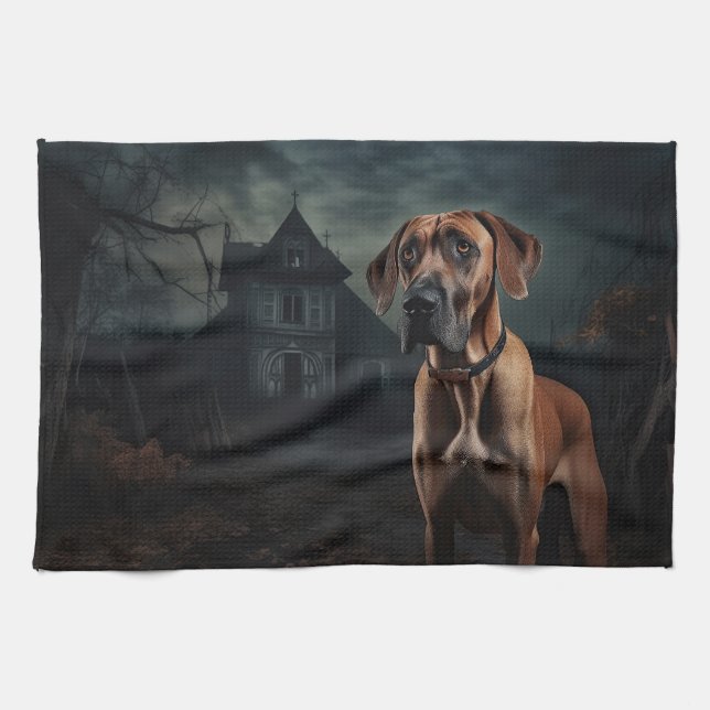 Rhodesian Ridgeback Halloween Scary  Kitchen Towel (Horizontal)