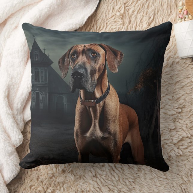 Rhodesian Ridgeback Halloween Scary  Throw Pillow (Blanket)
