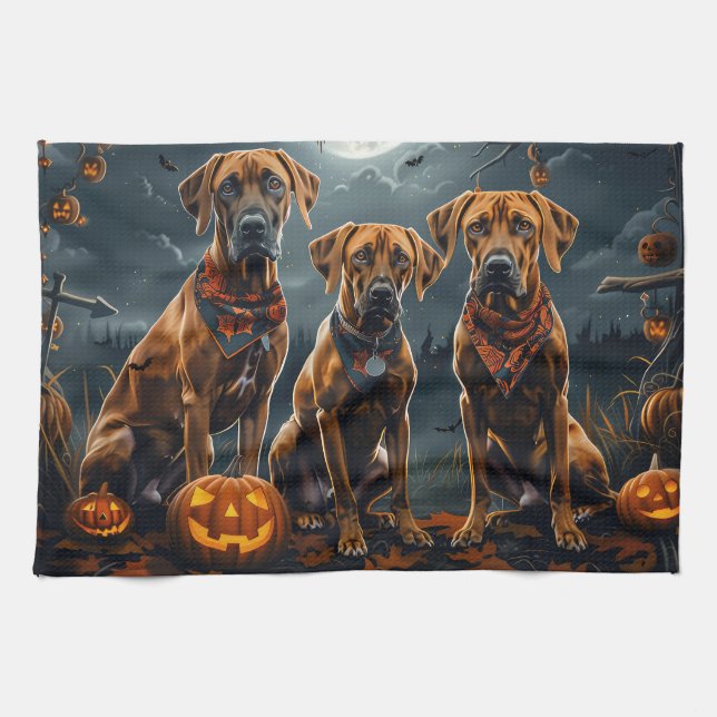 Rhodesian Ridgeback Halloween Spooky  Kitchen Towel (Horizontal)