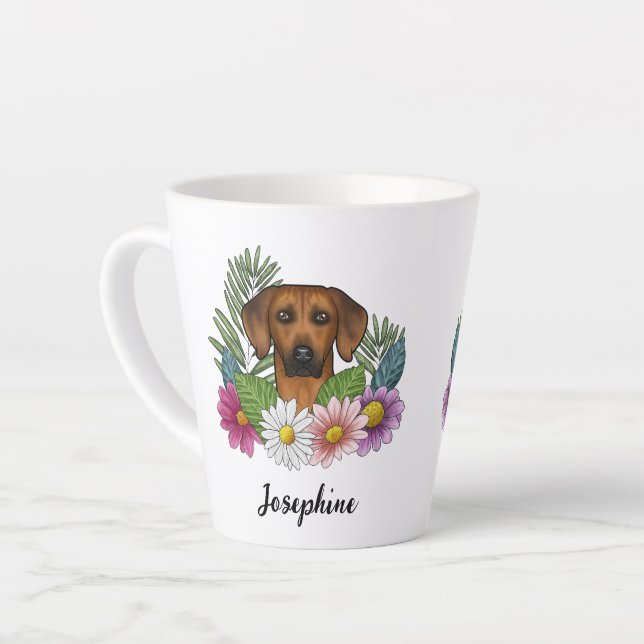Rhodesian Ridgeback Head And Summer Wildflowers Latte Mug (Left Angle)