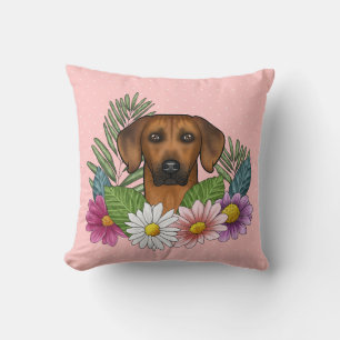 Rhodesian Ridgeback Head And Summer Wildflowers Throw Pillow
