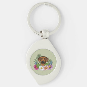 Rhodesian Ridgeback Head Colourful Florals On Gree Keychain