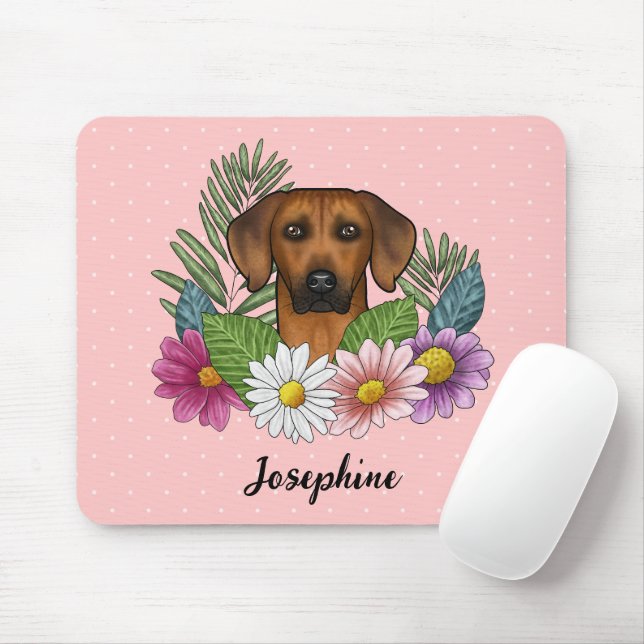 Rhodesian Ridgeback Head Colourful Flowers And Nam Mouse Pad (With Mouse)