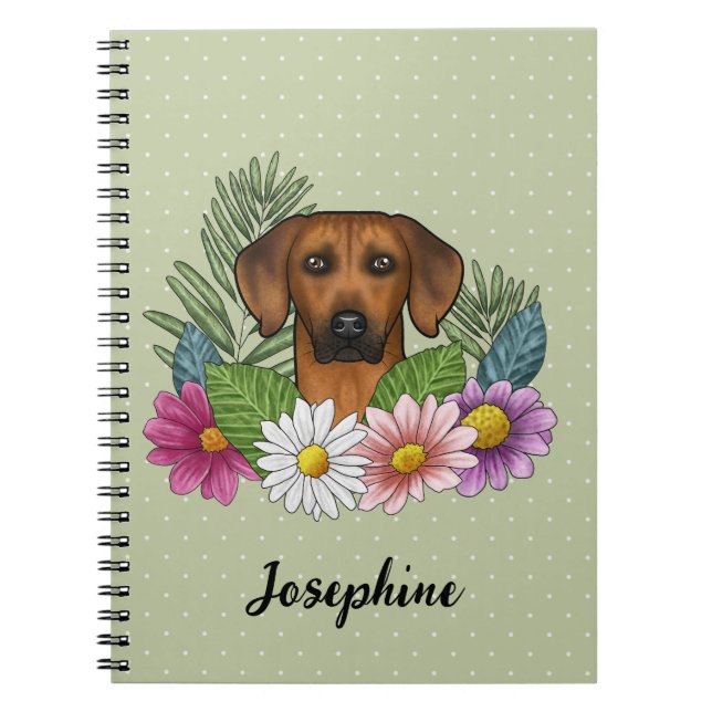 Rhodesian Ridgeback Head Colourful Flowers And Nam Notebook (Front)