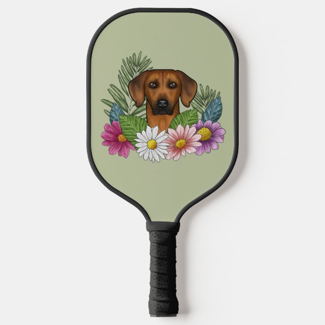 Rhodesian Ridgeback Head Colourful Flowers On Gree Pickleball Paddle (Front)