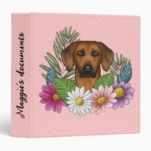 Rhodesian Ridgeback Head Colourful Flowers On Pink Binder