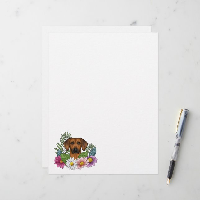 Rhodesian Ridgeback Head Colourful Summer Flowers Letterhead (Front/Back In Situ)