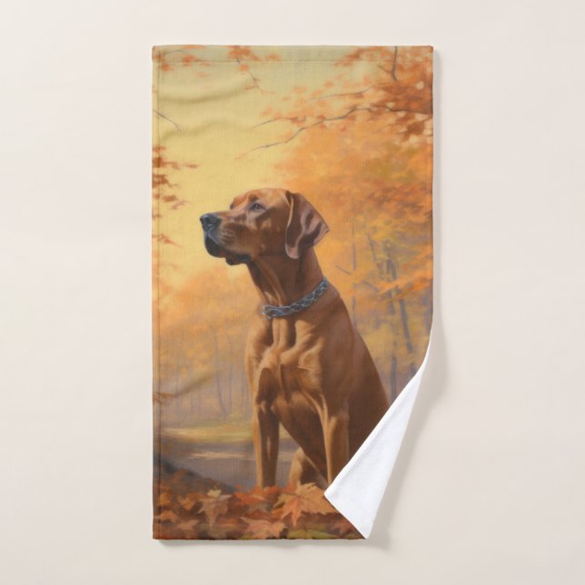 Rhodesian Ridgeback  in Autumn Leaves Fall Inspire Bath Towel Set (Hand Towel)