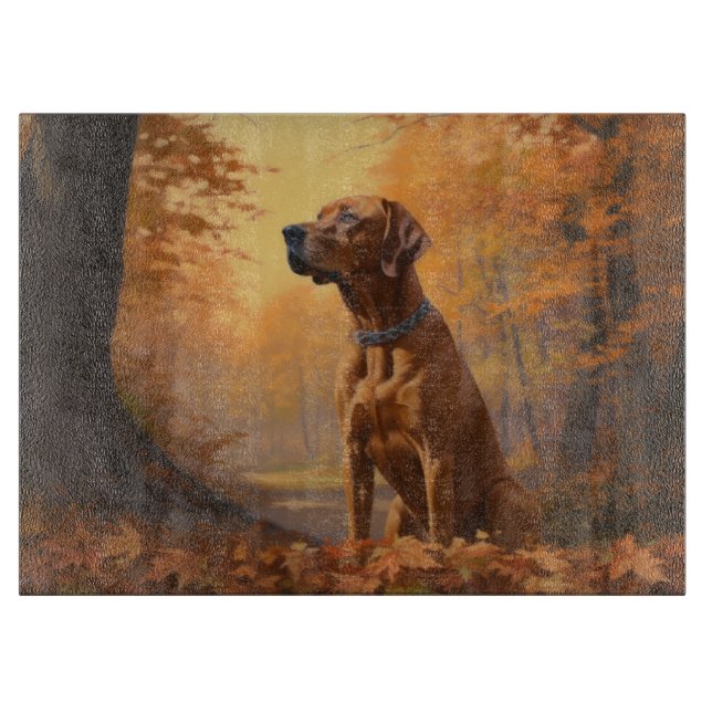 Rhodesian Ridgeback  in Autumn Leaves Fall Inspire Cutting Board (Front)