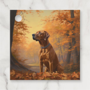Rhodesian Ridgeback in Autumn Leaves Fall Inspire Favour Tags