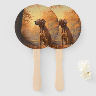 Rhodesian Ridgeback in Autumn Leaves Fall Inspire Hand Fan