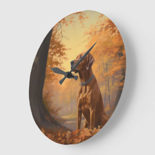 Rhodesian Ridgeback  in Autumn Leaves Fall Inspire Large Clock