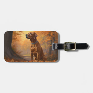 Rhodesian Ridgeback in Autumn Leaves Fall Inspire Luggage Tag
