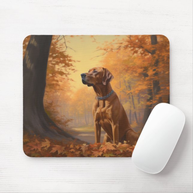 Rhodesian Ridgeback  in Autumn Leaves Fall Inspire Mouse Pad (With Mouse)