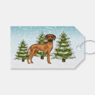 Rhodesian Ridgeback Lion Dog Snowy Winter Forest Gift Tags