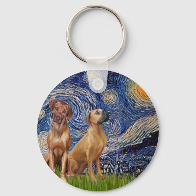 Rhodesian Ridgeback Pair - Starry Night Keychain (Front)
