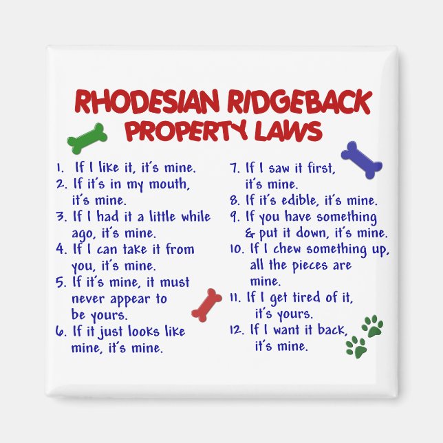 RHODESIAN RIDGEBACK Property Laws 2 Magnet (Front)