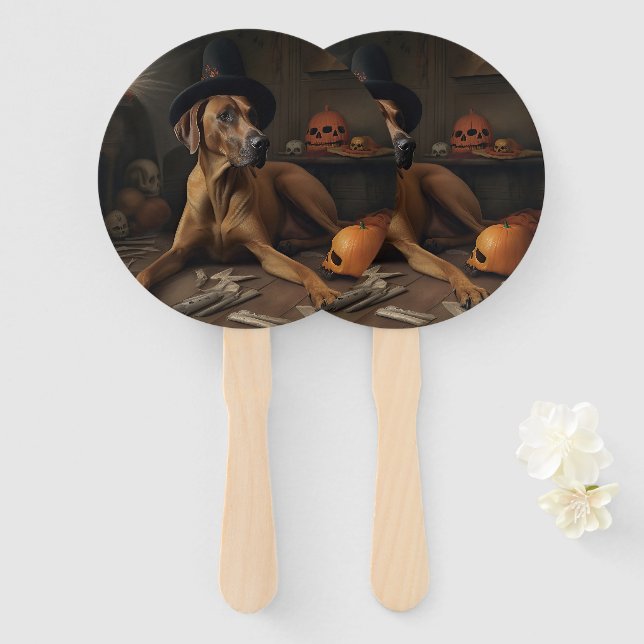 Rhodesian Ridgeback Pumpkins Halloween Scary Hand Fan (Front and Back)