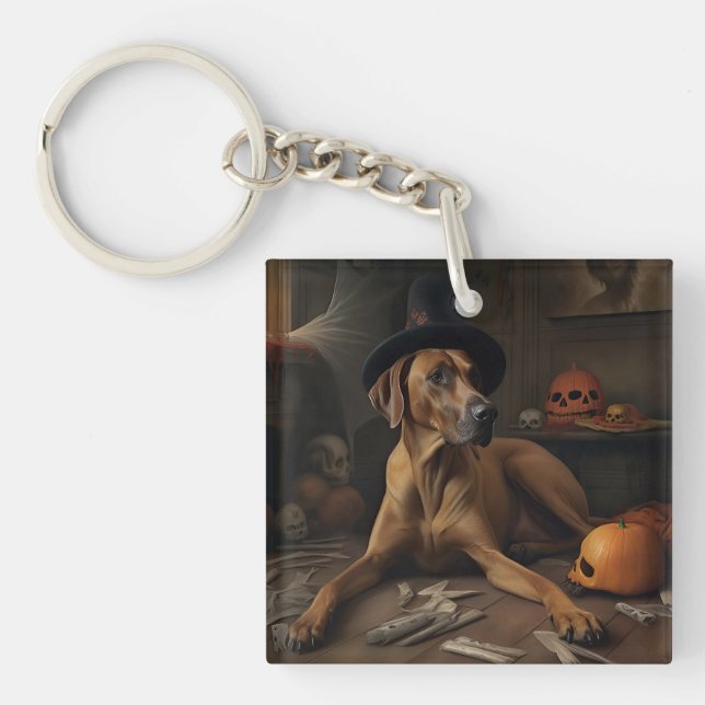 Rhodesian Ridgeback Pumpkins Halloween Scary Keychain (Front)
