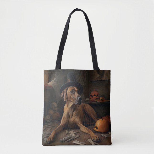 Rhodesian Ridgeback Pumpkins Halloween Scary Tote Bag (Front)