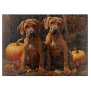 Rhodesian Ridgeback Puppy Autumn Delight Pumpkin  Cutting Board