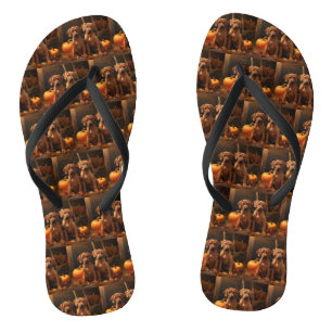 Rhodesian Ridgeback Puppy Autumn Delight Pumpkin Flip Flops