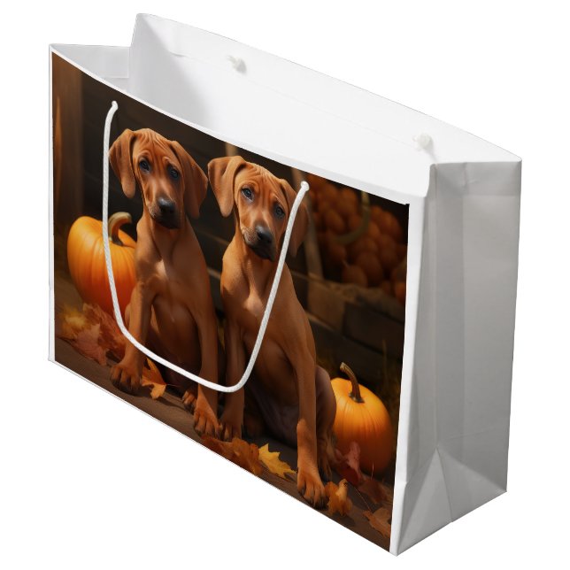 Rhodesian Ridgeback Puppy Autumn Delight Pumpkin  Large Gift Bag (Front Angled)