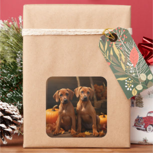 Rhodesian Ridgeback Puppy Autumn Delight Pumpkin  Square Sticker