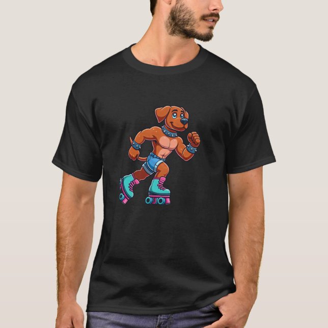 Rhodesian Ridgeback Roller Skating Dog Funny Skate T-Shirt (Front)