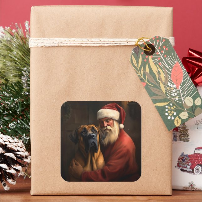 Rhodesian Ridgeback Santa Claus Festive Christmas Square Sticker (Holiday)